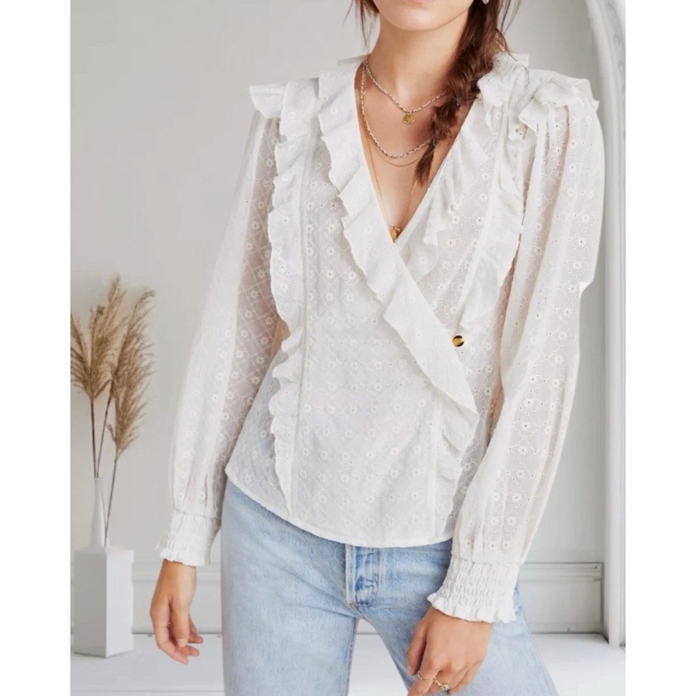Anthropologie Maeve Laila‎ Ivory Lace Ruffle Blouse